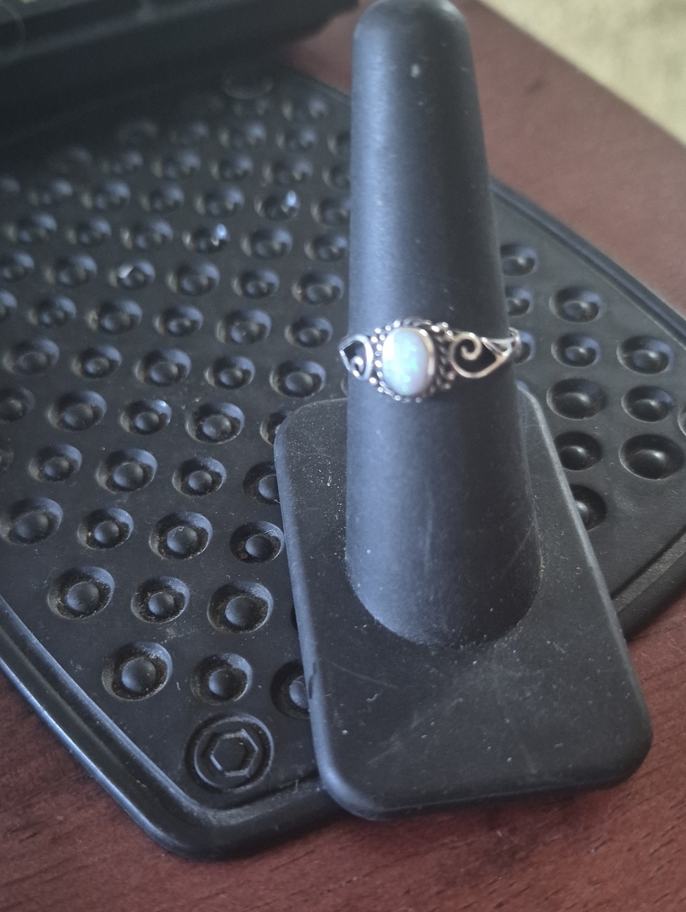 Sterling Silver Opal Accent Ring - White Opal